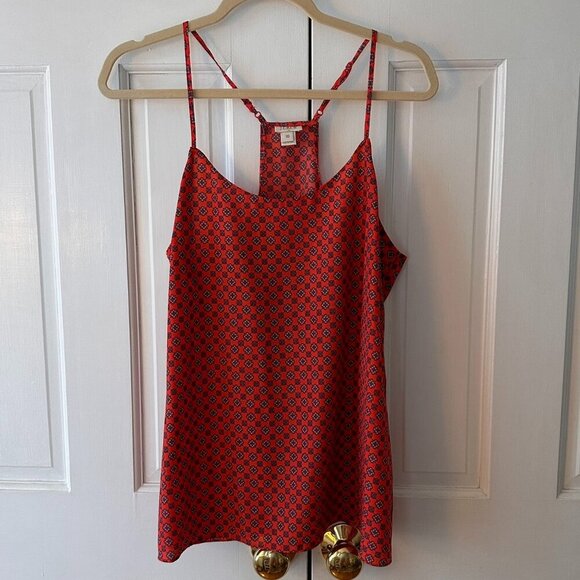 J. Crew Silk Red Patterned Top - Size 10 - Picture 1 of 3